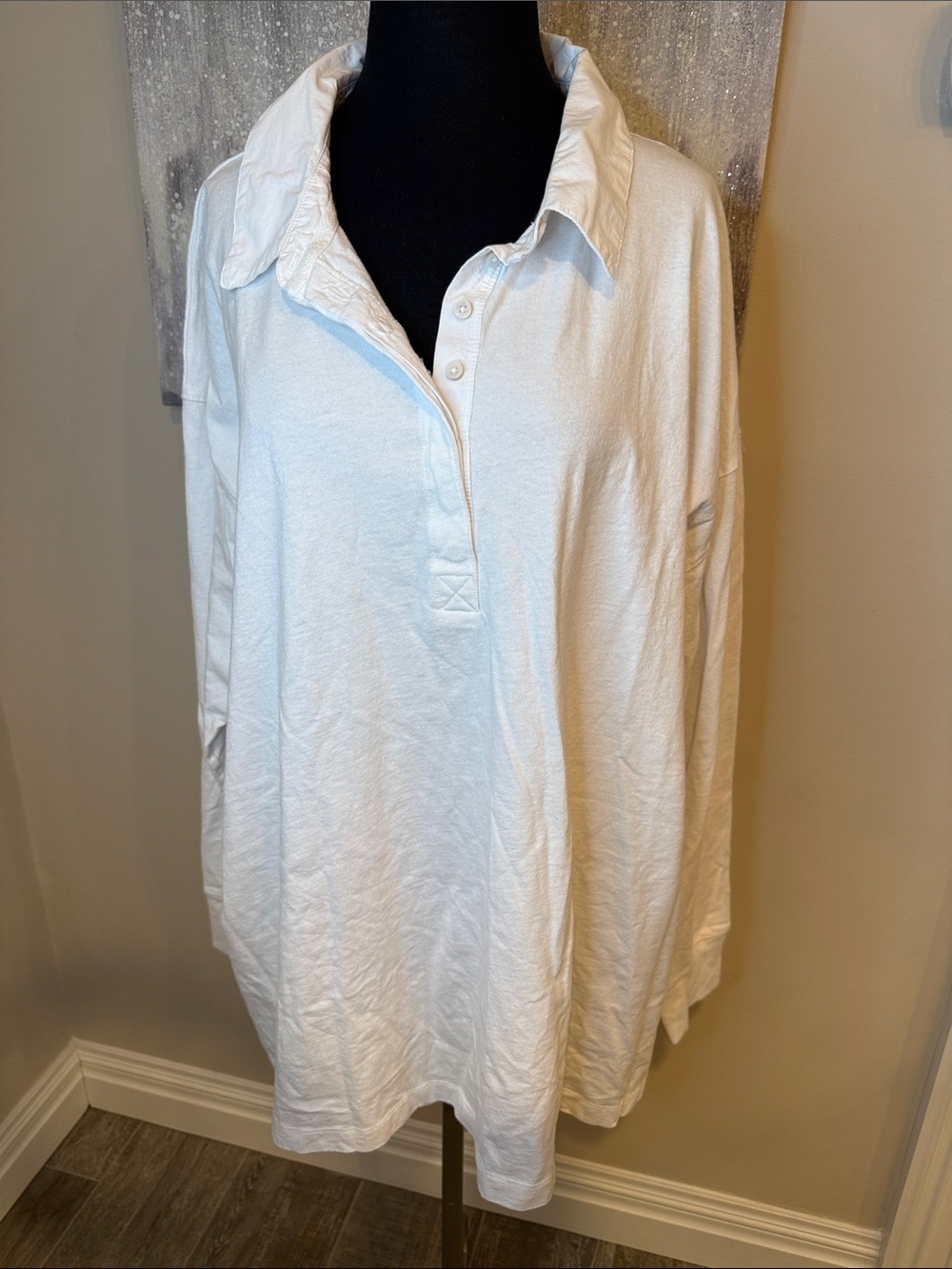 Aerie White Long Sleeve Polo Tunic size XL